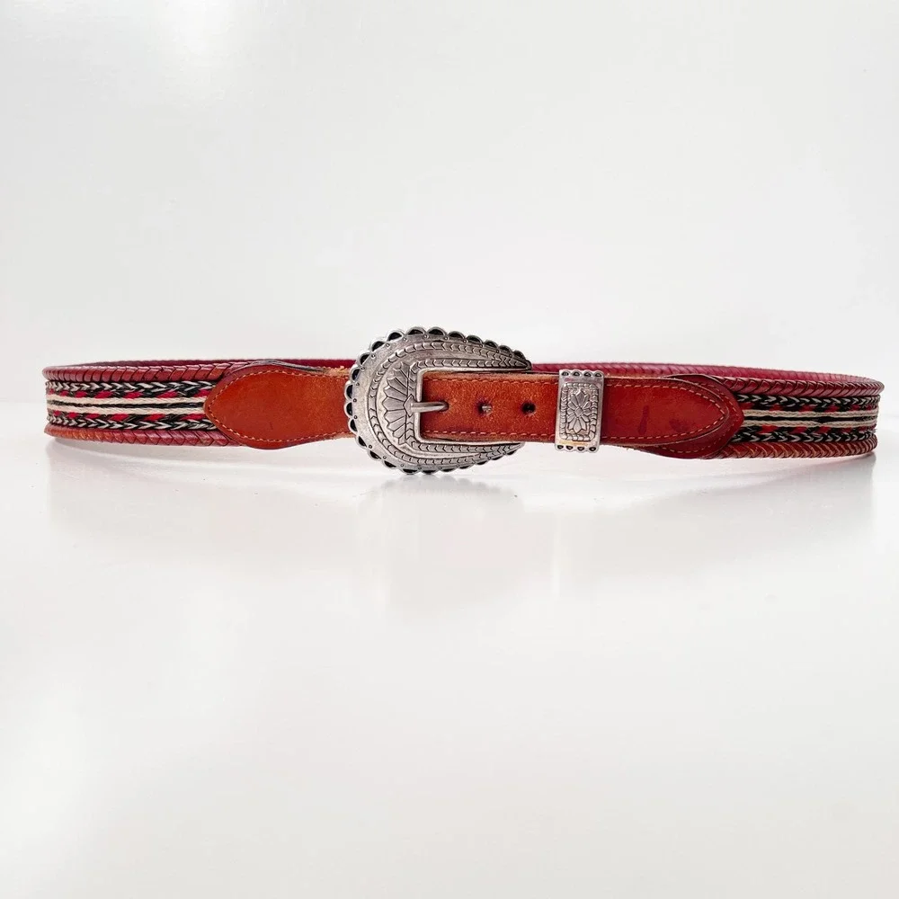 Vintage Horsehair Western‎ Leather Belt Concho Statement Cowgirl Size 44